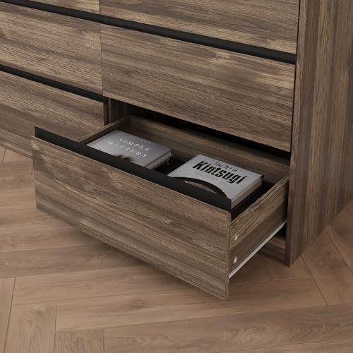 Image of Bobve 70.9 inch Dresser for Bedroom with 9 Drawers, Large Modern Chest of Drawers Handle Free, Long Wooden Dressers Storage Organizer, Wide Double Dresser for Bedroom, Living Room, Hallway (Walnut)