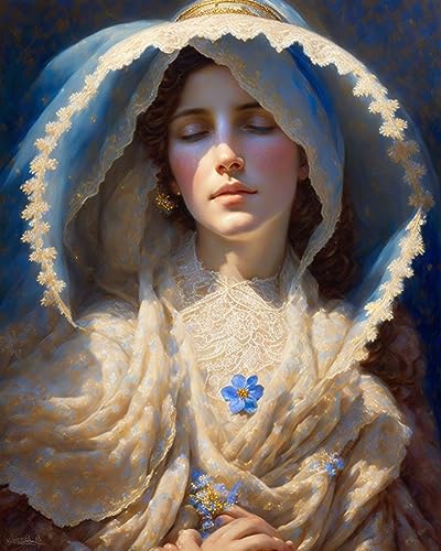 Tableau Mother Mary avec voile en dentelle, impression sur toile fine art haut de gamme