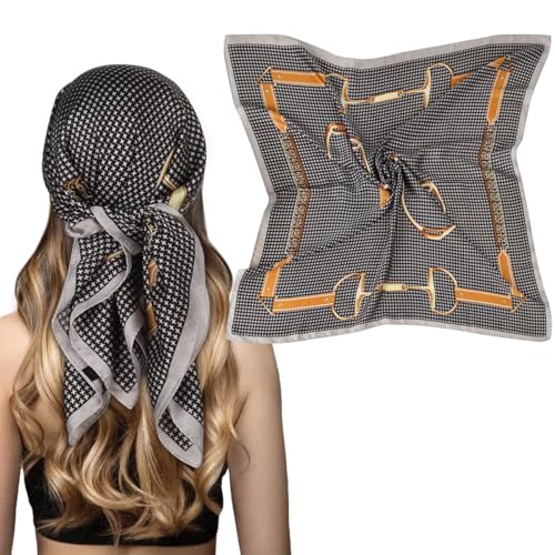 EXTREE Fashion Silky Satin Headscarf for Women Girls: Exquisite Pattern Lightweight Silk Graceful Scarfs 27.5 x 27.5 inches A Graffiti Red Flower Pink