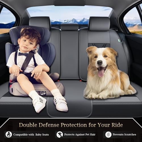 Image of FLORICH Rear Seat Covers Leather Car Seat Covers Waterproof Back Seat Cover Automotive Seat Covers Universal Seat Cushion Protector for Most Cars Trucks SUV-Gray&Black