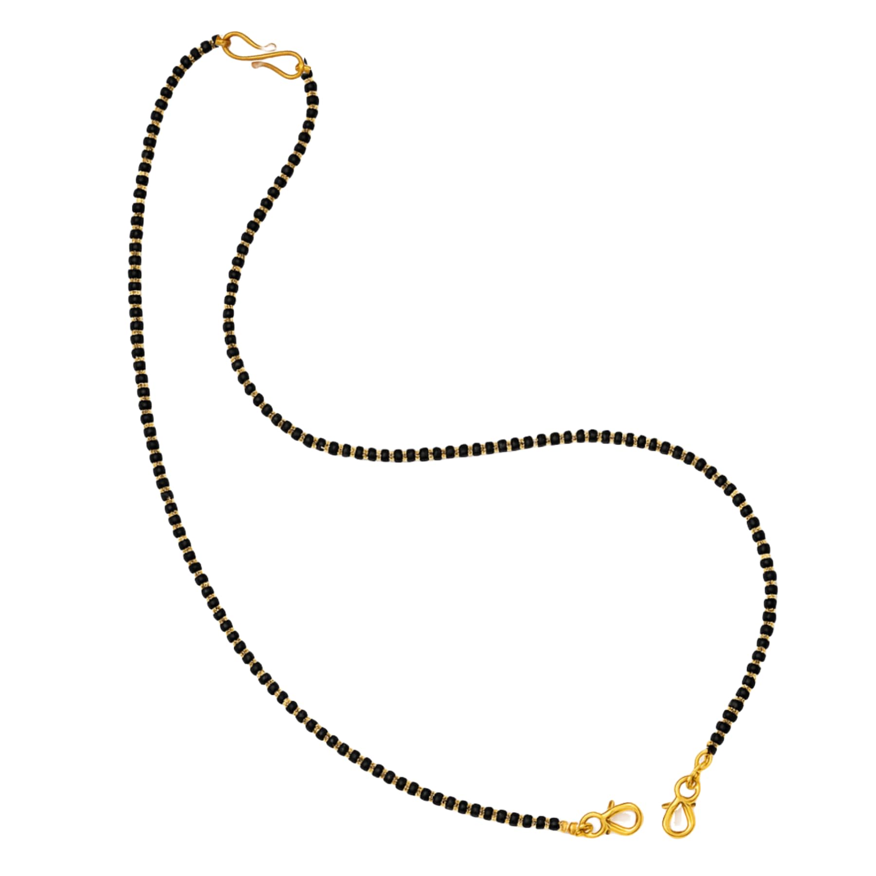 22 K Gold Plated Gold Plated Mangalsutra Chain for women stylish – 18 Inch and 24 inches Black Beads Without Pendant For Women Brass Mangalsutra with lobster lock and S-Hook Clasp