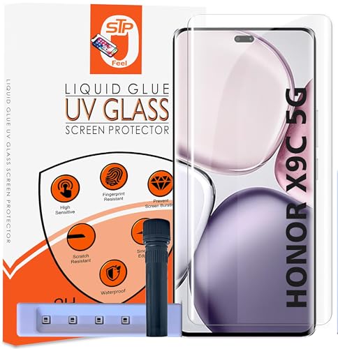 Image of STP FEEL HD+ UV Tempered Glass Screen Protector Guard Compatible For Honor X9C 5G (6.78 Inch, Pack of 1) Full Adhesive Curved UV Case Friendly HD Clarity with easy installation kit