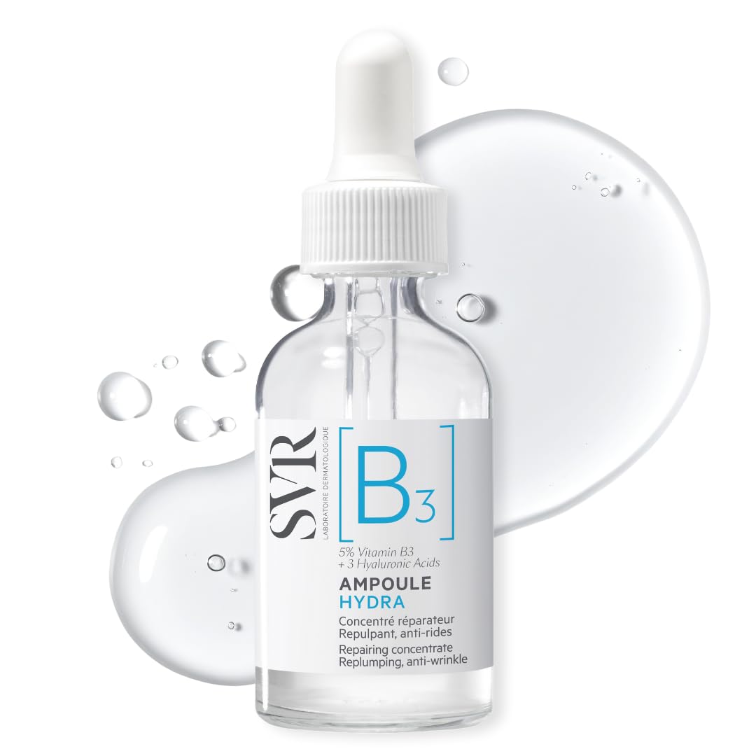 SVR Ampoule Hydra [B3] - Plumping 5% Niacinamide Serum for Face, Anti-Wrinkle Hyaluronic Acid Concentrate for Sesitive Dehydrated Skin, 30ml
