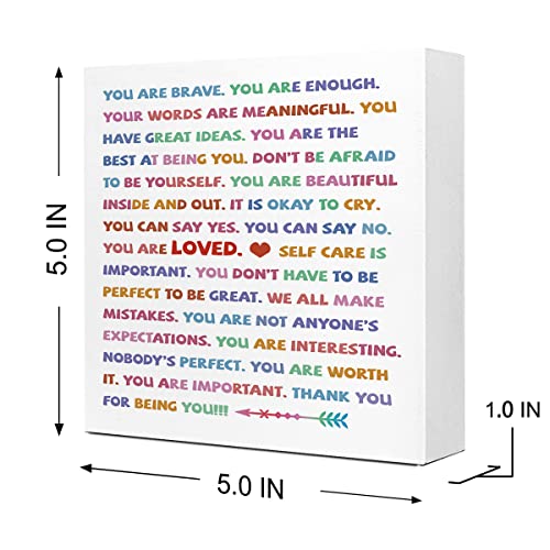 You Are Brave Enough Important Minimalist Colorful Typography Art Wooden Sign Desk Decor,Inspirational Wood Block Sign Desk Decorations For Home Girls Room Dorm Office Desk Shelf Table Decor #TOP1