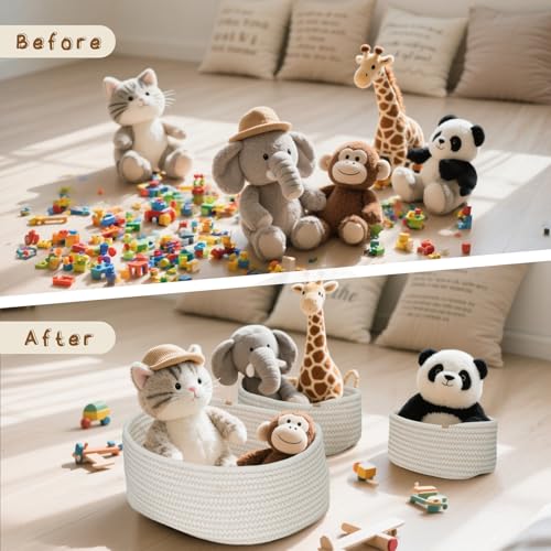 Cozary Aufbewahrungskorb Aus Baumwolle – Handgefertigter Badezimmer Organizer & Multifunktionskorb (2 Größen) – Aufbewahrungskorb Geflochten Für Bad, Küche, Kinderzimmer – 3 Stück