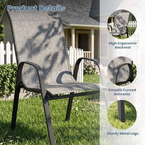 Image of DIFY Patio Chairs Set of 6, Stackable Outdoor Dining Chairs Set with Breathable Textilene High Back and All-Weather Metal Frame for Garden, Backyard, Deck, Grey