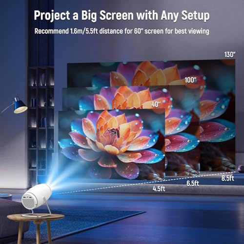 Mini Projector, 4K Support Portable Projector with WiFi 6 and Bluetooth, Auto Keystone 130'' Screen 180° Rotatable Smart Cinema Projector for Home Bedroom Outdoor - Image 6