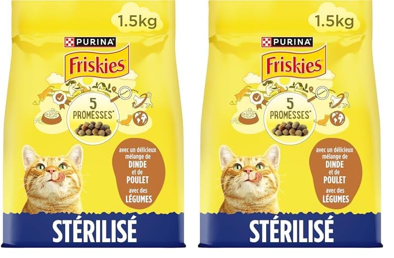 FRISKIES pour Chats Stérilisés Au Poulet, à la Dinde et aux Légumes - Croquettes pour Chat Adulte - 1,5kg (Lot de 2)