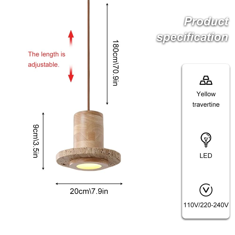 Jadssox Drewniana Lampa Wisząca Wabi-Sabi Z Japońskiego Trawertynu, Lampa Wisząca LED Do Kuchni, Wyspa Kuchenna, Lampy Sufitowe 7,9", Drewniane Lampy Wiszące Do Kawiarni I Restauracji(Wood color)