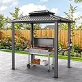 Hoteel 6x8 Hardtop Grill Gazebo, Outdoor Patio BBQ Gazebo with Galvanized Steel Double Roof, Hardtop Barbecue Canopy with 2 Side Shelves for Deck Lawn Backyard Garden,Black