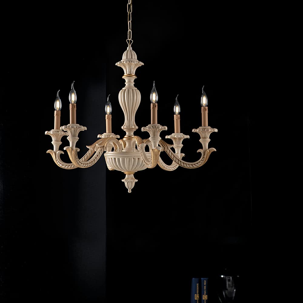 Lampadario in legno avorio e oro classico, lampadario shabby chic 6 luci, lampadario camera da letto bon-53