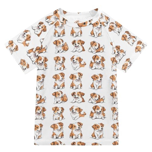 Kids Bathing Suits Boys Short Sleeve Kids Rash Guard Swim Girls 3T Cartoon Sweet Dog White
