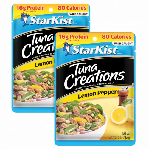 StarKist Tuna Creations Lemon Pepper Pouch (2.6 oz - 2 Pack) Wild Caught, High Protein Shelf Stable Seafood, Gluten Free, Soy Free, No Draining, Ready to Eat for Salads and Sandwiches