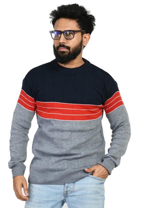 manra Men's Woolen Turtle Neck Button Full Sleeve Sweater for Winter Casual Wear (3 Striped 421)-picture-33