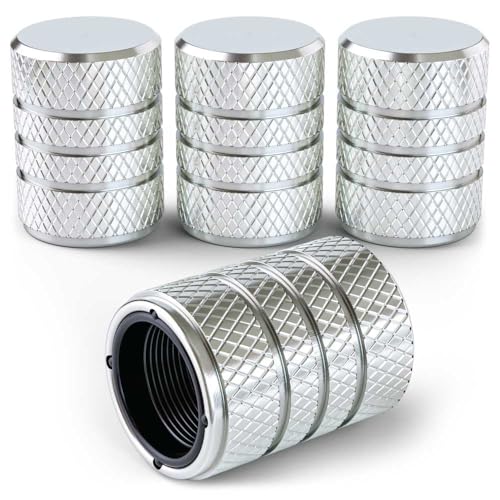 PC Autoworks Aluminum Tire Valve Stem Caps Anti-Rust Premium Anodized Aluminum Corrosion-Resistant Easy Install Universal Fit for Car Truck Bike SUV 1 Pack/Set of 4 (Sterling Silver)