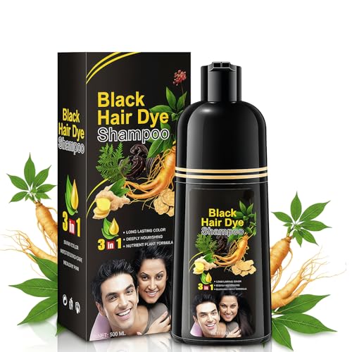 Champu Anticanas Hombre,Champu Canas,Champú Tinte Negro 3 En 1 Para Canas,ColoracióN InstantáNea En Minutos,Cubre Canas Y Limpia El Cabello,Shampoo Colorante Para Hombre Y Mujer,500Ml