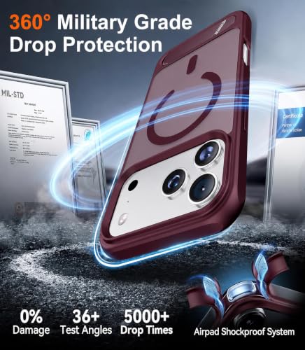 Image of Elzzi Translucent Matte Kickstand Case for iPhone 17 Pro Max, Built-in Adjustable Stand, Translucent Matte Magnetic Mag-Safe Shockproof Phone Cover (Cherry - Kickstand)