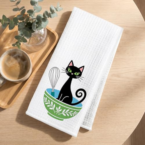 Image of 4 Pcs Cute Cat Kitchen Towels 24x14 Inch, Cats Gifts Reusable Dish Towels for Kitchen Bathroom Home Decor, Waffle Weave Absorbent Hand Cloth Tea Towel, Cat Lover Gifts for Women Mom Friend