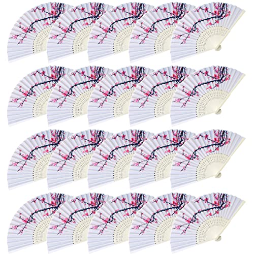 LEFTSTARER 20Pcs Delicate Cherry Blossom Folding Hand Fan Japanese Chinese Decor Fan Paper Fans Party Performance Dancing Wedding Decorations Favors Gifts