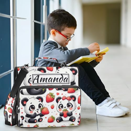 Image of Custom 3 Ring Zipper Binder Panda Red Strawberry Personalized Name 1.5 inch Binders Large Capacity Multi Pockets for School Office Supplies