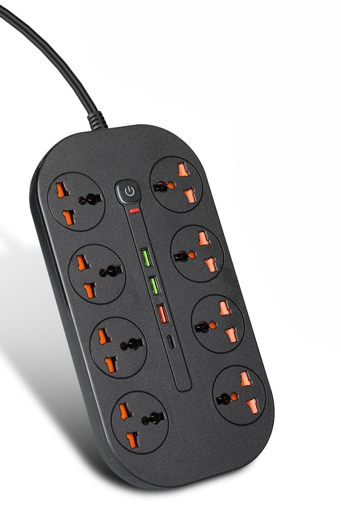 HARSHTI Extension Cord with USB – 8 Power Socket with 3USB – A Port & Type- C Port, 6.5Feet Heavy Duty Cord, 3000W Multi Plug Power Extension Board, Power Strip for Home, Office & Travel-image-21