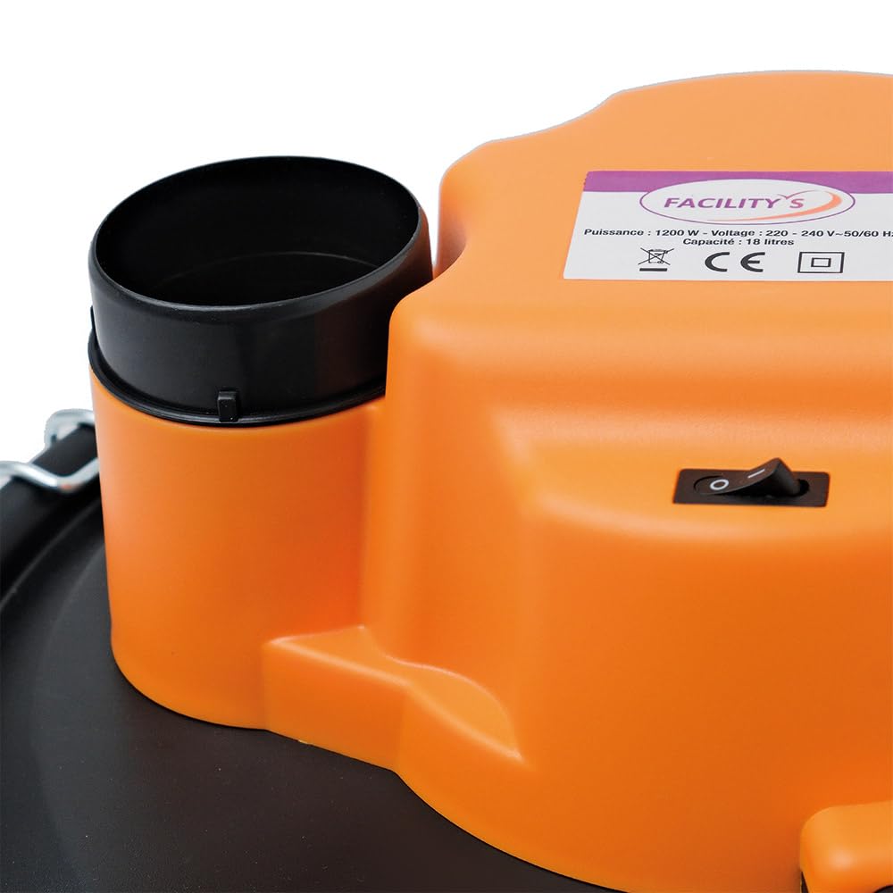 FACILITYS Aspiradora de Cenizas Calientes 1200W 18L de Metal - Aspiradora para Estufa de pellets y Chimenea, hasta 60°C con Función Soplado, Filtro HEPA Lavable