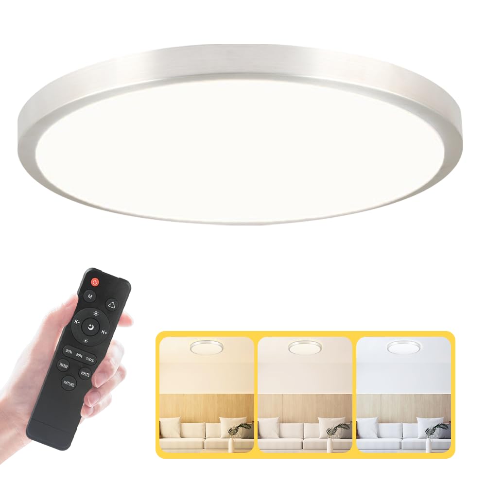 BABLOOM LED Flush Mount 13 Inch Ceiling Lights Fixture with Remote Control,Ceiling Lights Round,Dimmable 24W 2500LM 3000K-6500K Light Color Adjustable