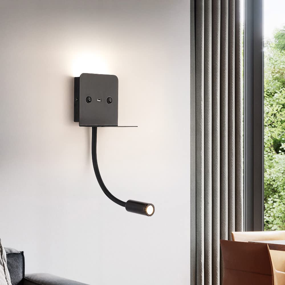 Lámpara de Pared, luz LED de Pared para Lectura de cabecera, lámpara de Pared Flexible, Puerto de Carga USB, lámparas de Lectura enfocadas para Cama, Luces de Pared Interiores para Dormitorio y e