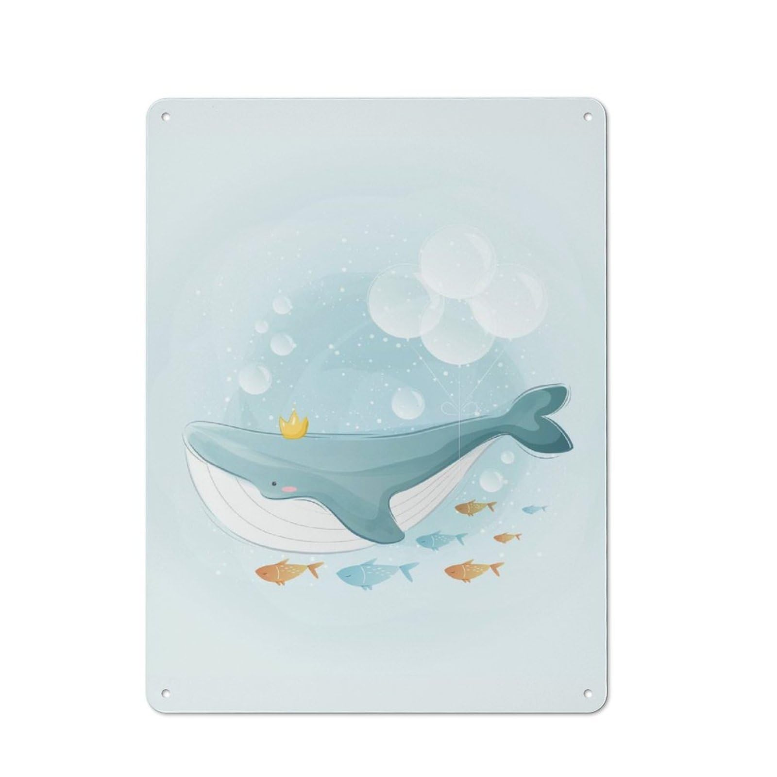 Junmoney Cute Whale Swimming Tin Wall Plaque 40X30cm With For Workshop Wall, Suited To Makers And Diy Enthusiasts