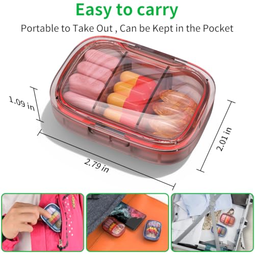 Image of 2 Pack 3 Compartment Small Pill Box, Moisture Proof Pill Case, Pill Organizer for Pocket Purse, Daily Portable Medicine Vitamin Box (Blue+Orange)