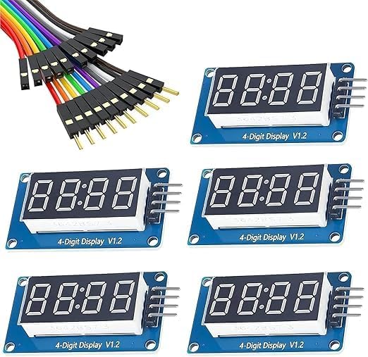 TM1637 4-Digit RED LED Display Module Clock Pack of 5 with 10 Jumper Wires-image-0