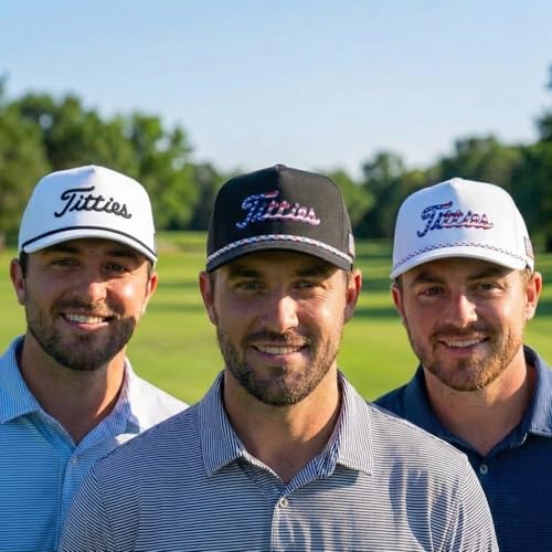 Image of Curves & Clubs Titties Golf Hat - Funny Golf Hat, Titties Hat - Funny American Hat - Men's Gifts (Cotton, White-Black)