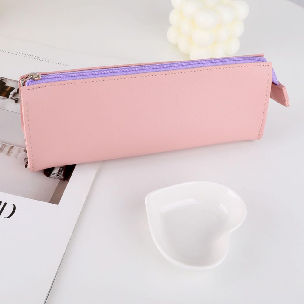Oyachic 2Pcs Leather Pencil Case Big Capacity Pen Storage Pouch Bag Makeup Holder Box Organizer with Zipper for Work Office (Blue+Pink) - Image 4