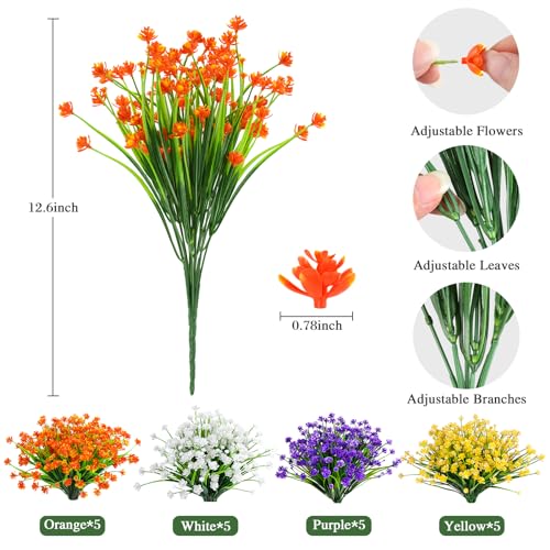 Image of AmyHomie 20 PCS Artificial Flowers for Outdoors, UV Resistant Fake Plants