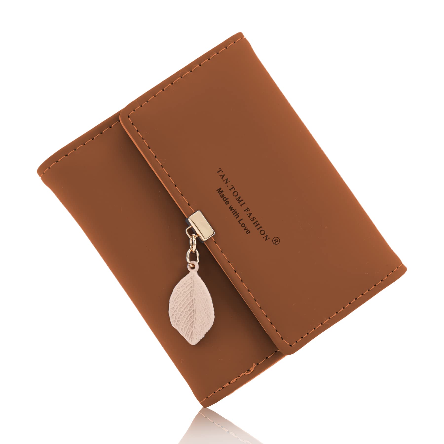 CALIYO Geldbeutel Damen aus Glattem und Weichem Synthetisches Leder Geldbörse klein Kurzformat Portemonnaie Farben mit vielen Fächern（Signalbraun）