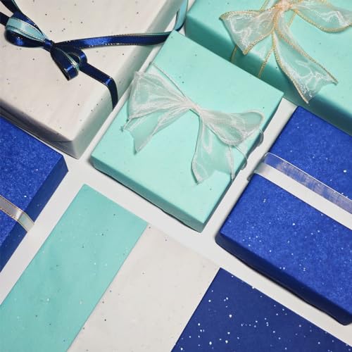 LIAPAWPAW Papel de Seda para Sacolas de Presente, Papel de Seda Azul com Lantejoulas Brilhantes para