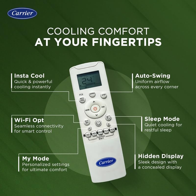 Image of Carrier XCEL LUMO Fxi 1 Ton 3 Star Split Inverter AC | FlexiCool 6-in-1 Cooling | High Ambient Cooling up to 52C | Smart Energy Display | X-LED Dynamic Display | CRF Filter Alert