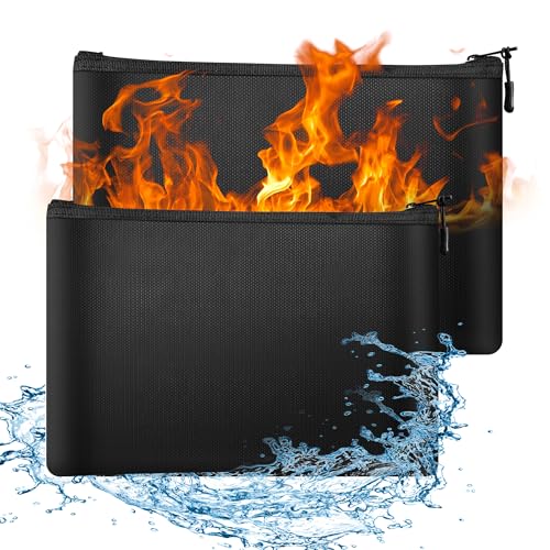 WUFANC Feuerfeste Dokumententasche 2er Set - Feuerfeste Tasche (29.5cmx20.5cm, 28cmx18cm, 2200℉) Wasserdicht & Hitzebeständig, Feuerfeste Geldkassette Für Dokumente/Passport/Bankdatei Und Bargeld