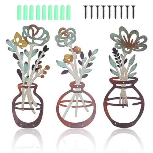 Wanddeko Wohnzimmer Metall Blumen, 3 Stück Bunte Metallbilder...