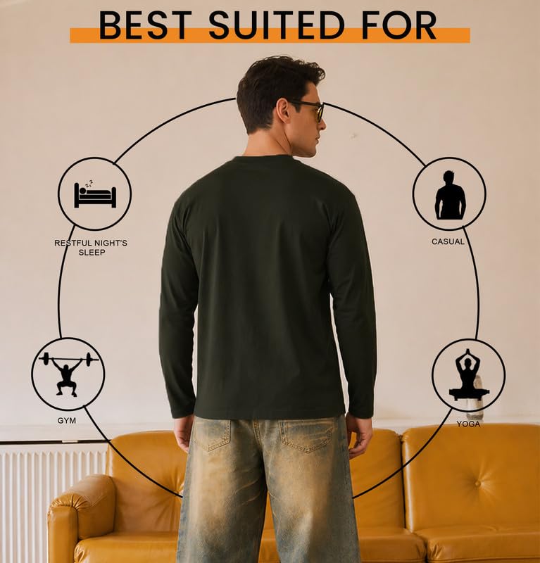 Image of Sleepynuts Regular fit Cotton Full Sleeve Plain T-Shirt for Men (Pack of 1,2,3 Size Small to 3XL)