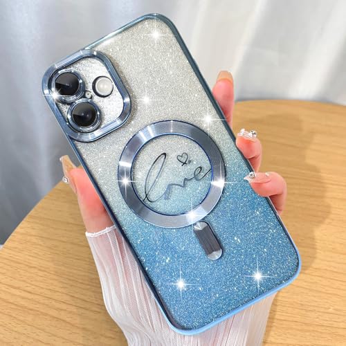 Image of ZIYE Magnetic Case Designed for iPhone 16 Plus Glitter Case-Blue