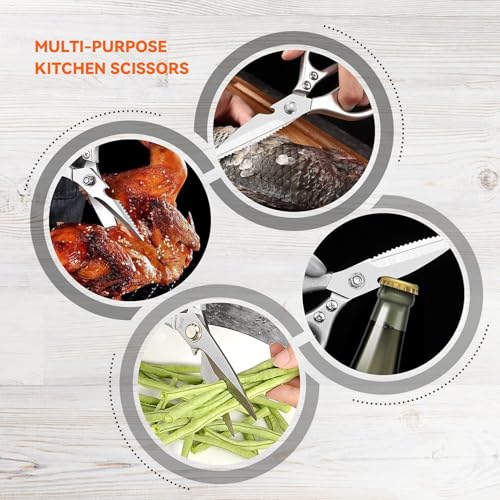 Image of ESPERO Multi Purpose Made In Japan Kitchen Scissors, food scissors,Premium Stainless Steel Solid Kitchen Shears for Meat, Seafood, Chicken, Vegetables, Herbs, BBQ, Bottle Opener (Silver)
