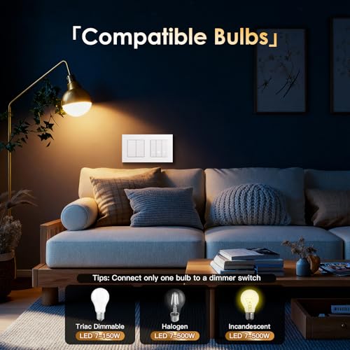 BSEED Smart Lichtschalter mit WiFi Dimmer Schalter, LED Dimmschalter Unterputz, Kompatibel mit Alexa&Google Home, PC Rahmen, Smarte Zeitpl&auml;ne, 2 Fach 1 Weg, Wei&szlig;(Neutralleiter Erforderlich)