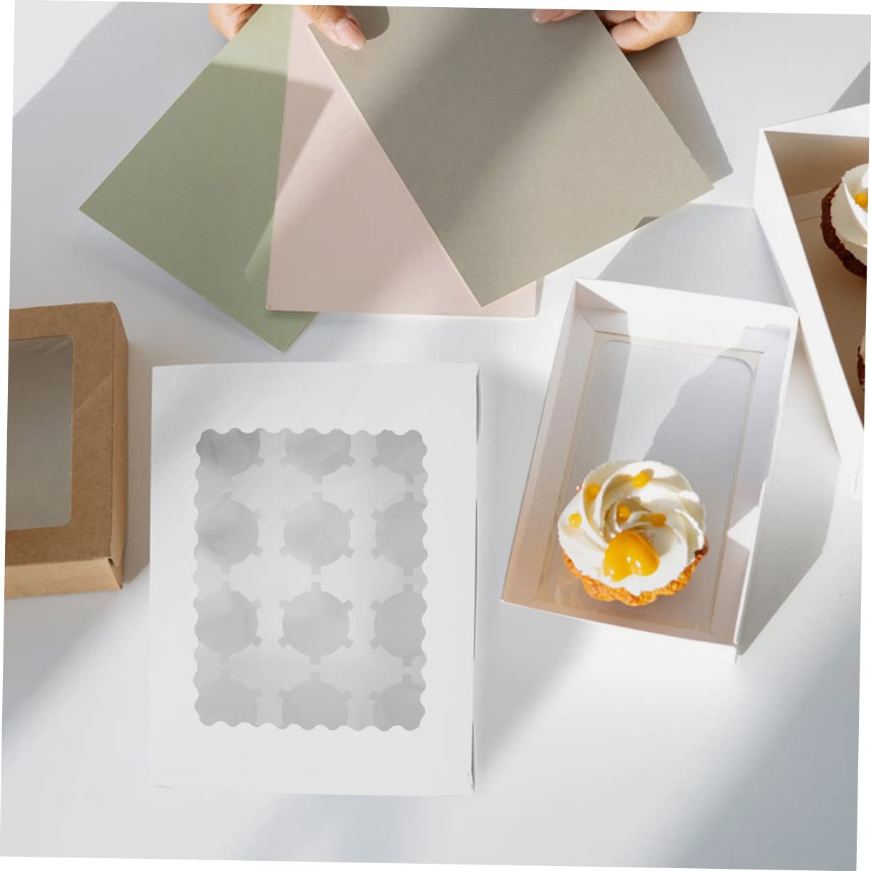 Cabilock 10pcs Box Cupcake Box Cupcake Carriers Pie Boxes Pastry Boxes Cookie Boxes with Window Egg Tart Boxes with Window