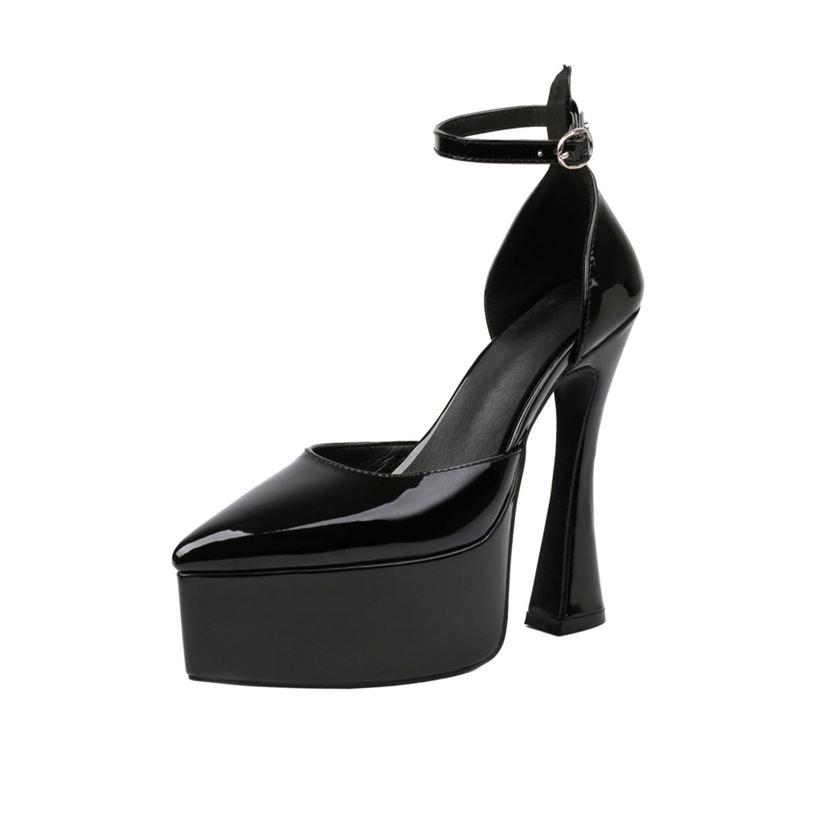 14.5CM Mujer Suela Gruesa Puntera Puntera Cerrada Tacón Grueso Correa de Tobillo Tacones Altos Vestido Zapatos de Fiesta de Boda