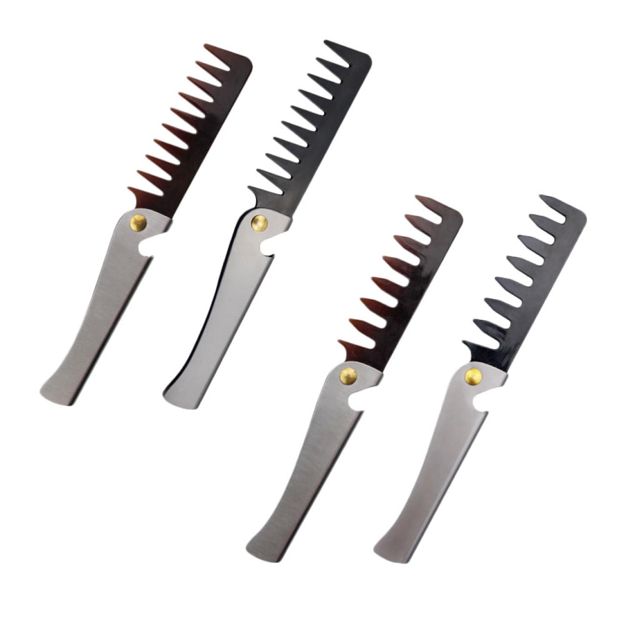 VILLCASE Peines Plegables de Acero Inoxidable Vintage 4 Piezas para Cabello y Barba, Dientes Grandes y Pequeños, Colores Negro y Ámbar, Portátil para Uso Diario y Viaje