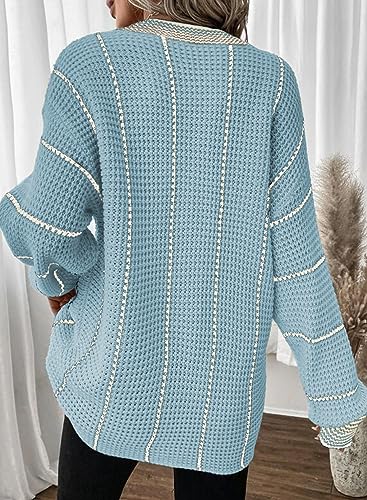 Image of Dokotoo Womens Oversized Striped Tunic Sweaters Casual V Neck Long Sleeve Color Block Knit Pullover Jumper Tops