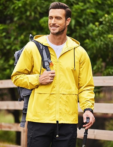 Image of COOFANDY Mens Packable Rain Jacket Lightweight Waterproof Raincoat with Hood Outdoor Rain Gear Travel Hiking Cycling
