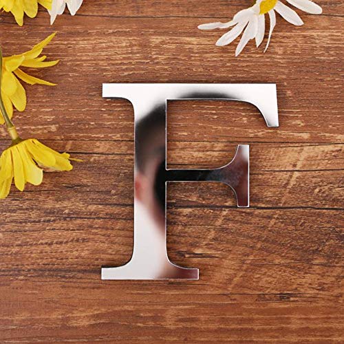 3D DIY Lettres Alphabet Décoratives Argent, Créatif Acrylique Surface du miroir Alphabet 26 lettres autocollant mural Fête de la décoration de la maison (F) Cover