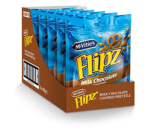 McVitie’s Flipz Milk Chocolate Brezel, knusprige Salzbrezeln mit Milchschokolade, Salzgebäck mit süß-salzigem Geschmack für einzigartigen Knabberspaß, 6x90 g